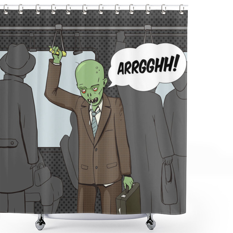 Personality  Zombie Goes To Work Pop Art Vector Shower Curtains