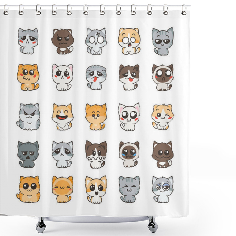 Personality  Cute Cartoon Cats And Dogs With Different Emotions. Shower Curtains