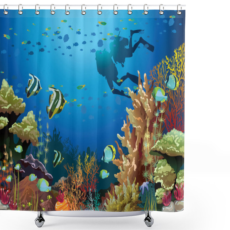 Personality  Coral Reef And Scuba Divers. Shower Curtains