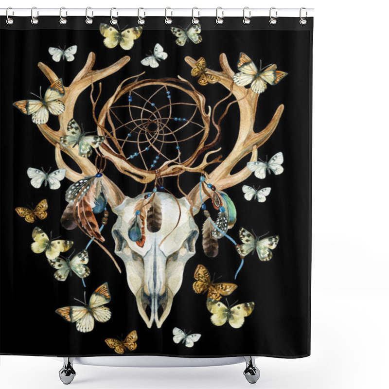 Personality  Deer Skull. Animal Skull With Dreamcather And Butterfly. Shower Curtains