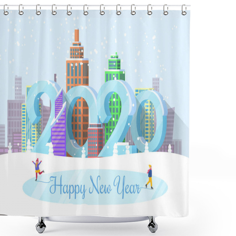 Personality  Happy New Year 2020 Cityscape And People On Rink Shower Curtains