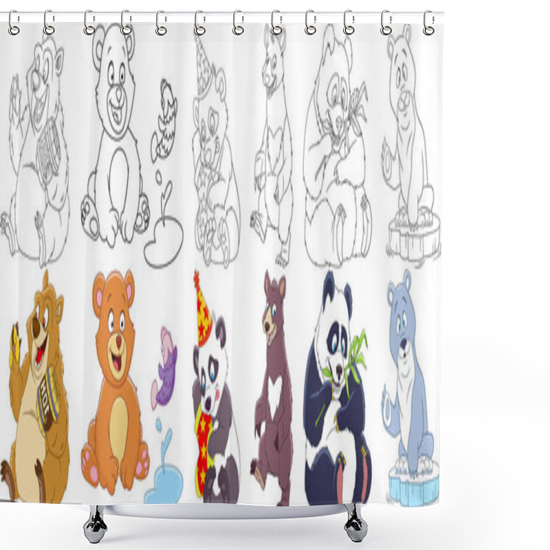 Personality  Cartoon Bears And Pandas Set Shower Curtains