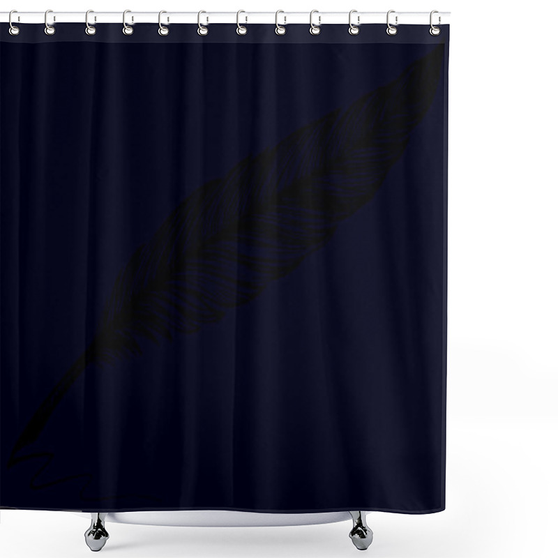 Personality  Vector Freehand Drawing Of Dark Bird Feather Shower Curtains