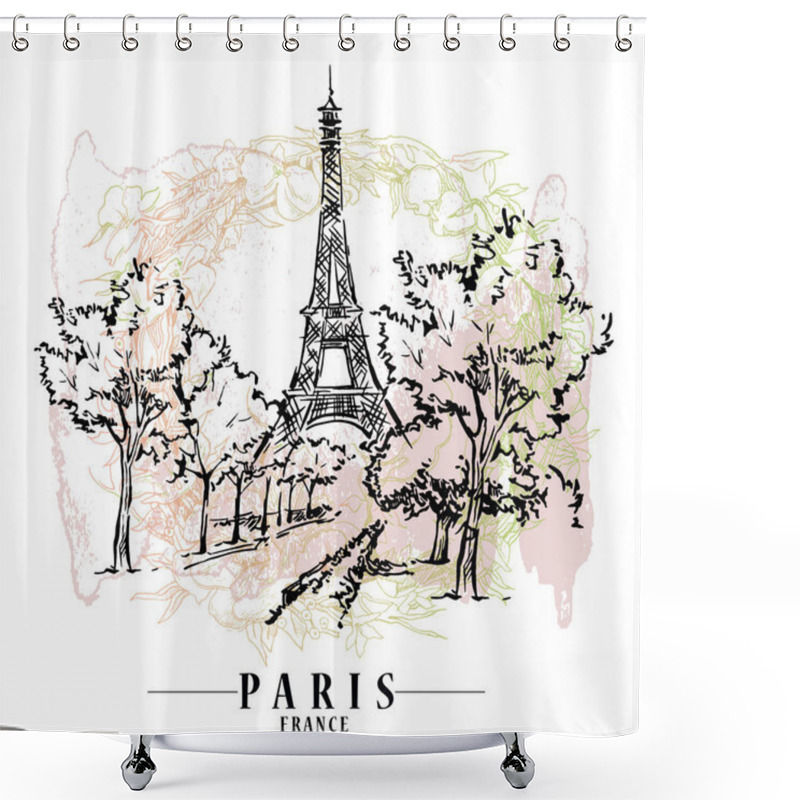 Personality  Paris Vector Illustration. Floral Backround, Vector Illustration. Shower Curtains