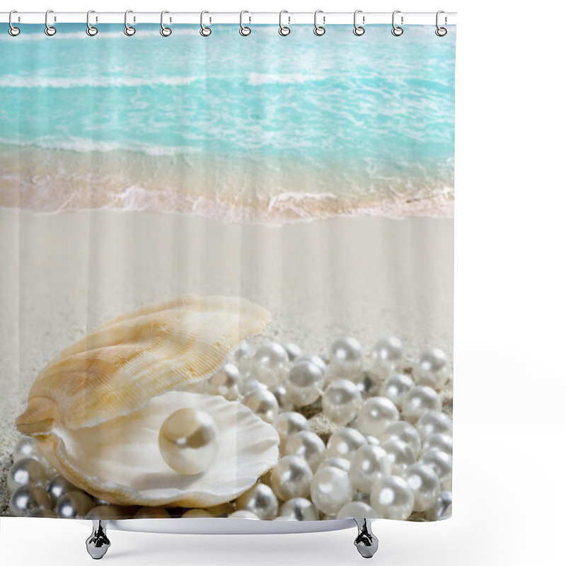 Personality  Caribbean Pearl On Shell White Sand Beach Tropical Shower Curtains