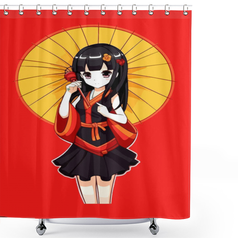 Personality  Young Girl Anime-style Character Vector Illustration Design. Manga Anime Girl Hair Faces Cartoon. Face Young Girl Anime-style Character Vector Illustration Design. Girl Anime Female Manga Cartoon Shower Curtains