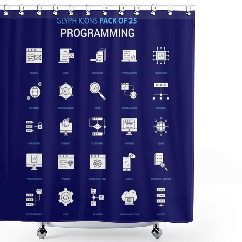 Personality  Programming White Icon Over Blue Background. 25 Icon Pack Shower Curtains