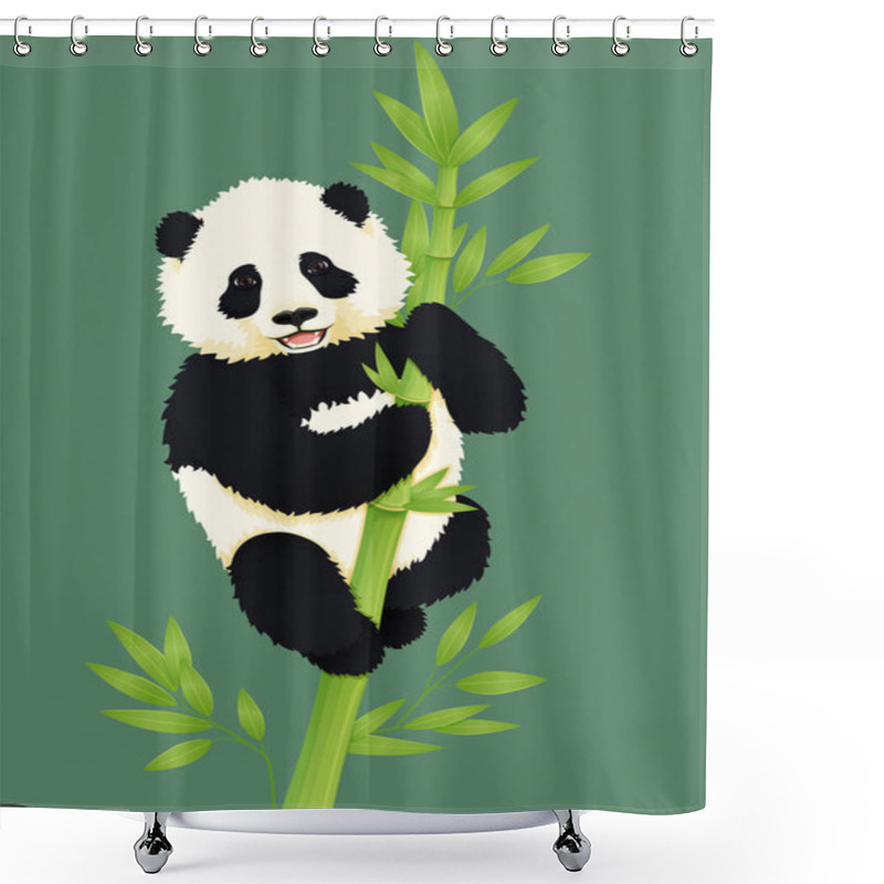 Personality  Happy Smiling Baby Giant Panda Climbing Green Bamboo Tree. Shower Curtains