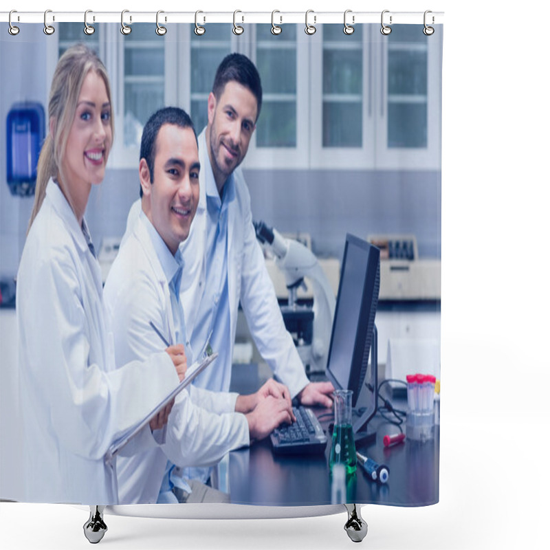 Personality  Science Students Working Together In The Lab Shower Curtains