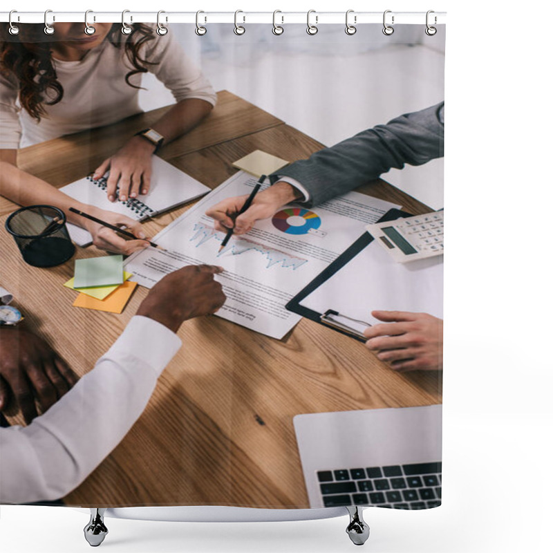 Personality  Team Of Business Partners Doing Paperwork While Sitting At Table  Shower Curtains