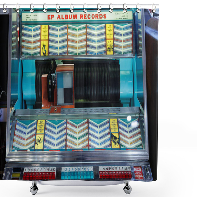 Personality  Details Of Retro Jukebox: Music And Dance In The 1940s And 1950s. Shower Curtains