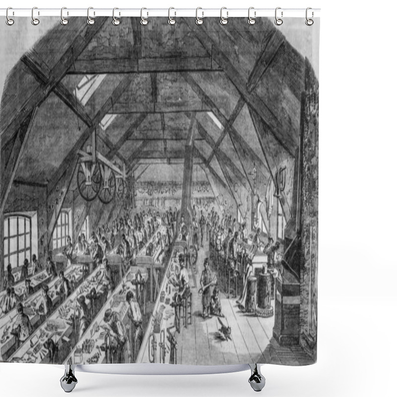 Personality  Music Instrument Factory, Paris Table By Edmond Texier, Publisher Paulin And The Chavalier 1853 Shower Curtains