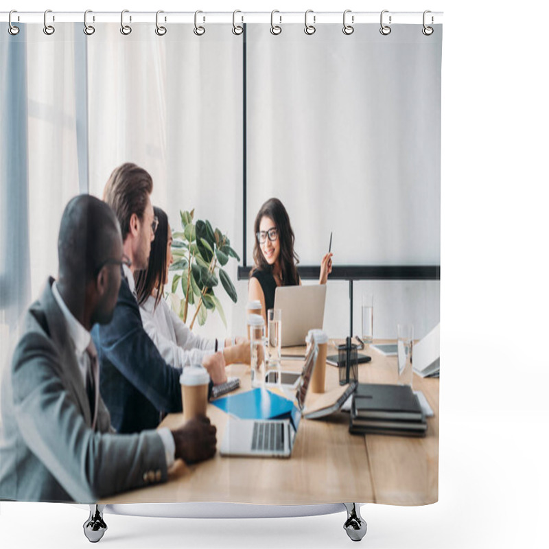 Personality  Selective Focus Of Multicultural Business People Having Business Meeting In Office Shower Curtains