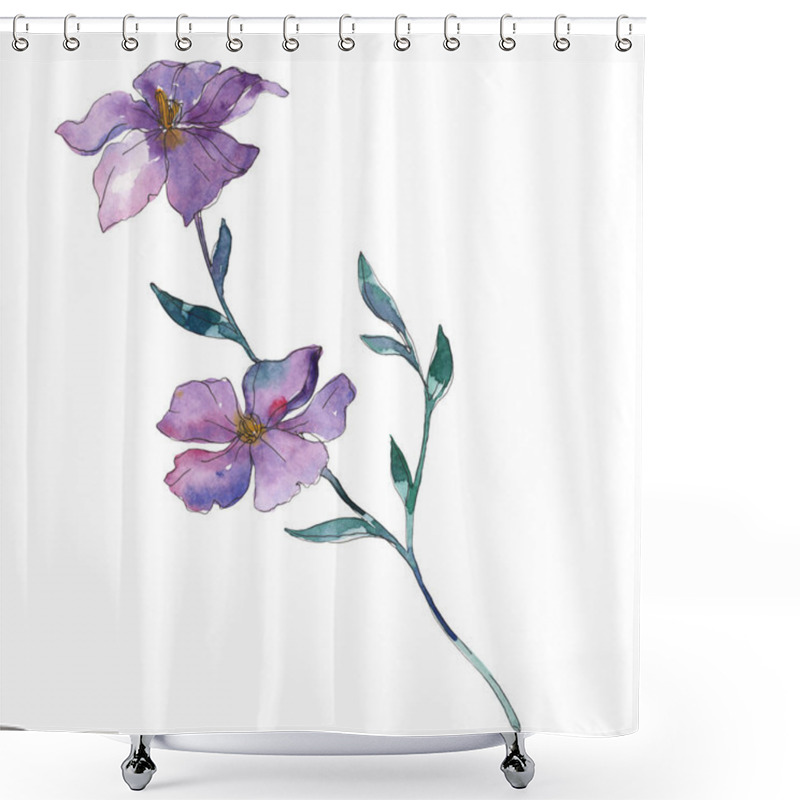 Personality  Blue And Purple Flax Floral Botanical Flower. Wild Spring Leaf Wildflower Isolated. Watercolor Background Illustration Set. Watercolour Drawing Fashion Aquarelle. Isolated Flax Illustration Element. Shower Curtains