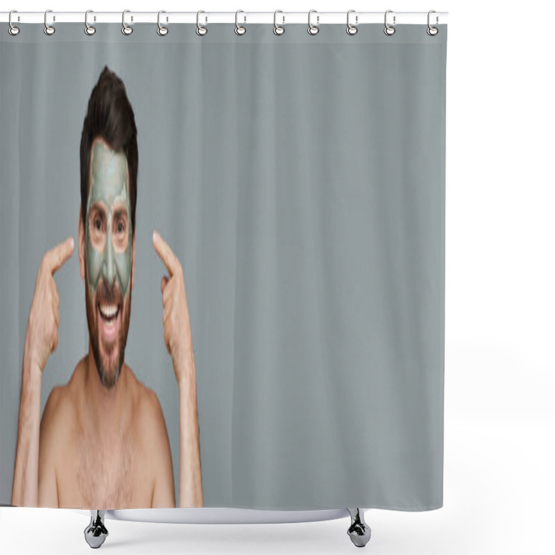 Personality  Appealing Man Wearing A Facial Mask, Skincare. Shower Curtains