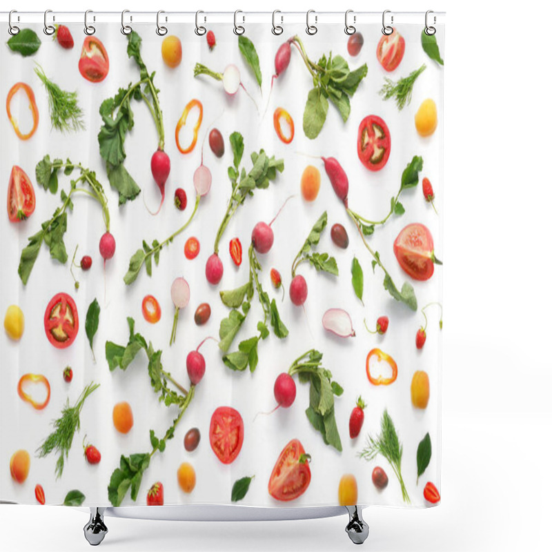 Personality  Seamless Pattern With Fresh Vegetables Isolated On White Background, Top View Shower Curtains