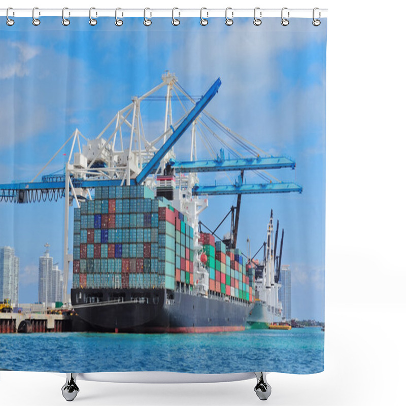 Personality  Cargo Ship At Miami Harbor Shower Curtains