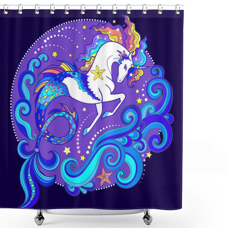 Personality  Beautiful White Sea Unicorn .Vector Illustration Shower Curtains