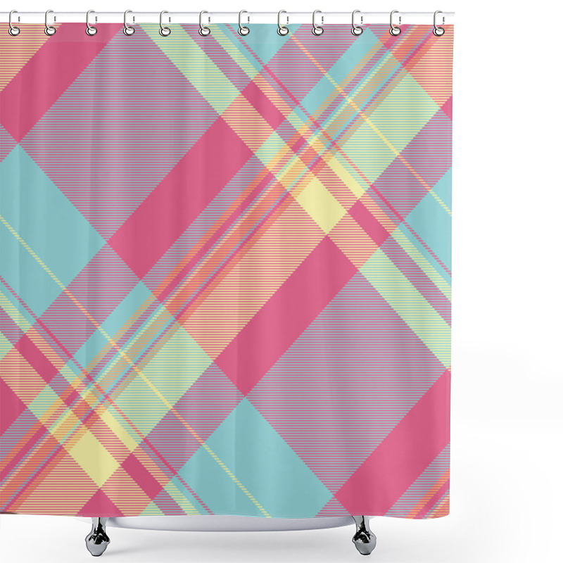 Personality  Autumn Vector Pattern Plaid, Stroke Tartan Background Fabric. Shop Texture Textile Check Seamless In Red And Cyan Colors Palette. Shower Curtains