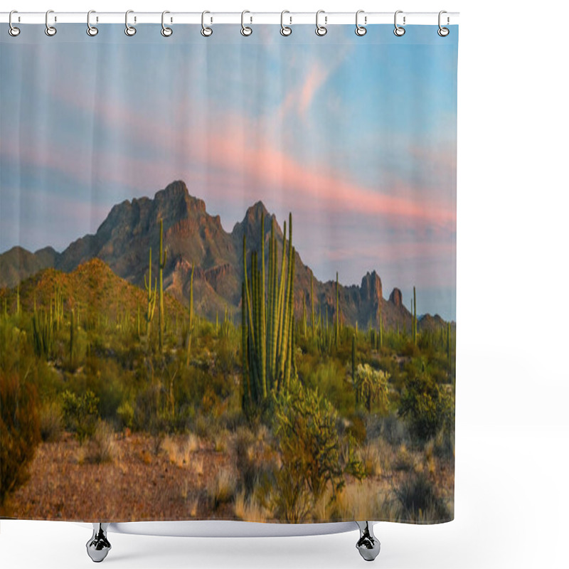 Personality  Group Of Large Cacti Against A Blue Sky (Stenocereus Thurberi) And Carnegiea Gigantea. Organ Pipe National Park, Arizona  Shower Curtains