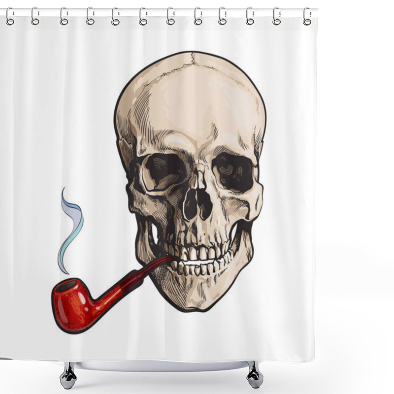 Personality  Hand Drawn Human Skull Smoking Lacquered Wooden Pipe Shower Curtains