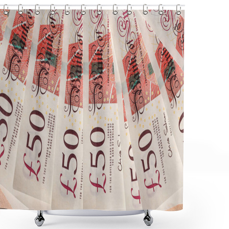 Personality  Fifty British Pound Banknotes Currency Of The United Kingdom Shower Curtains