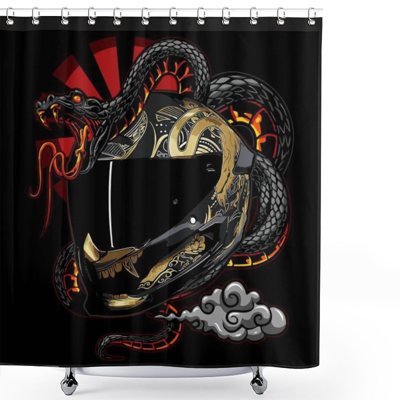 Personality  Japanese Style Helmet And Snake Shower Curtains