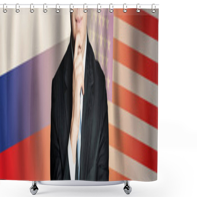 Personality  Russia And USA Relationship. Politics, Goverment Or Businessman On Russian And American Flags Background Shower Curtains