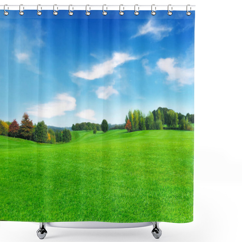 Personality  Green Meadow And Blue Sky Shower Curtains