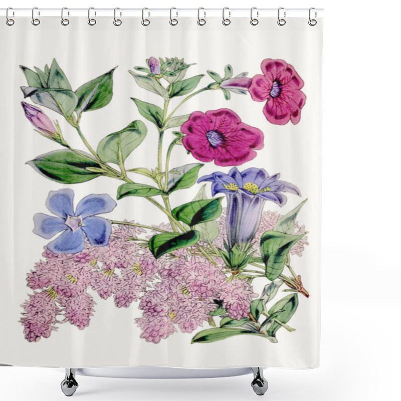 Personality  Botanical Flower Illustration. Exquisite Botanical Bouquet Showcasing Diverse Floral Species, Celebrating Biodiversity And Ecological Harmony Shower Curtains