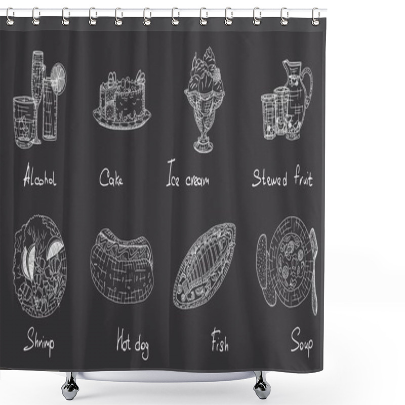 Personality  Selection Of Culinary Specialties Sweets And Soups. Picture Stock Image Shower Curtains