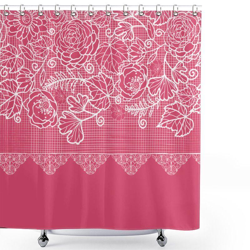 Personality  Blue Lace Flowers Horizontal Seamless Pattern Background Border Shower Curtains