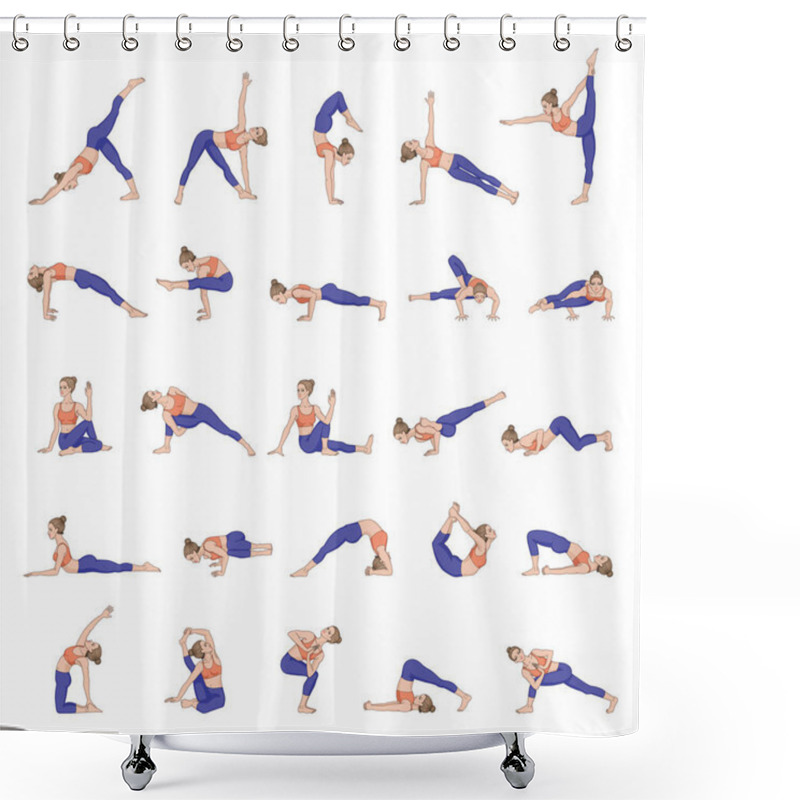 Personality  Women Silhouettes. Collection Of Yoga Poses. Asana Set. Shower Curtains