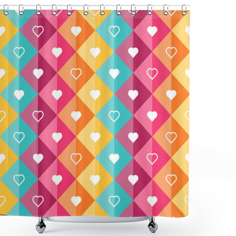 Personality  Pattern - Diamond Shaped Elements And Hearts Shower Curtains