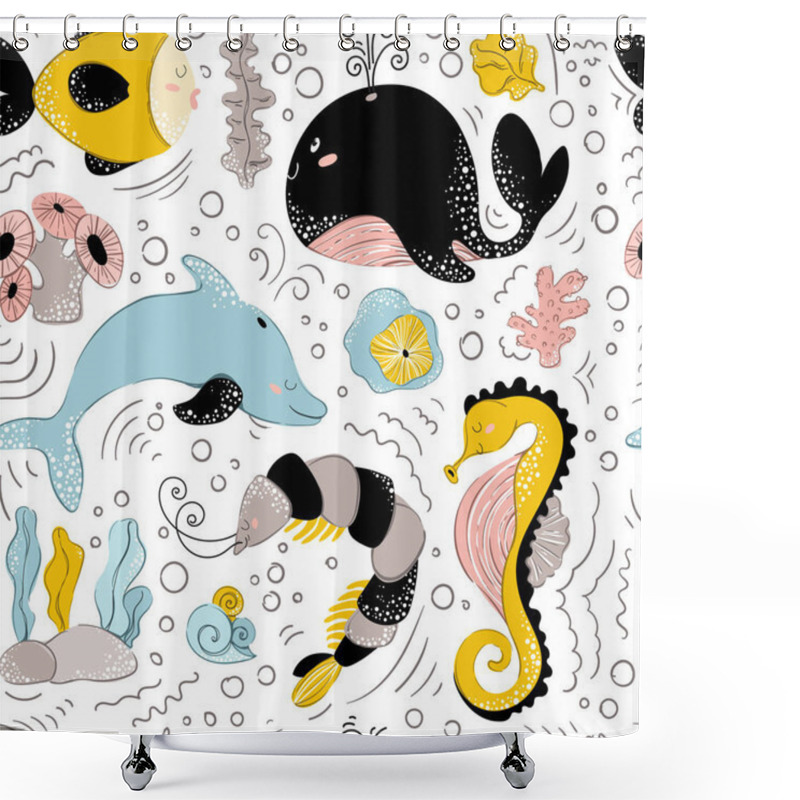 Personality  Vector Sea Animals Shower Curtains