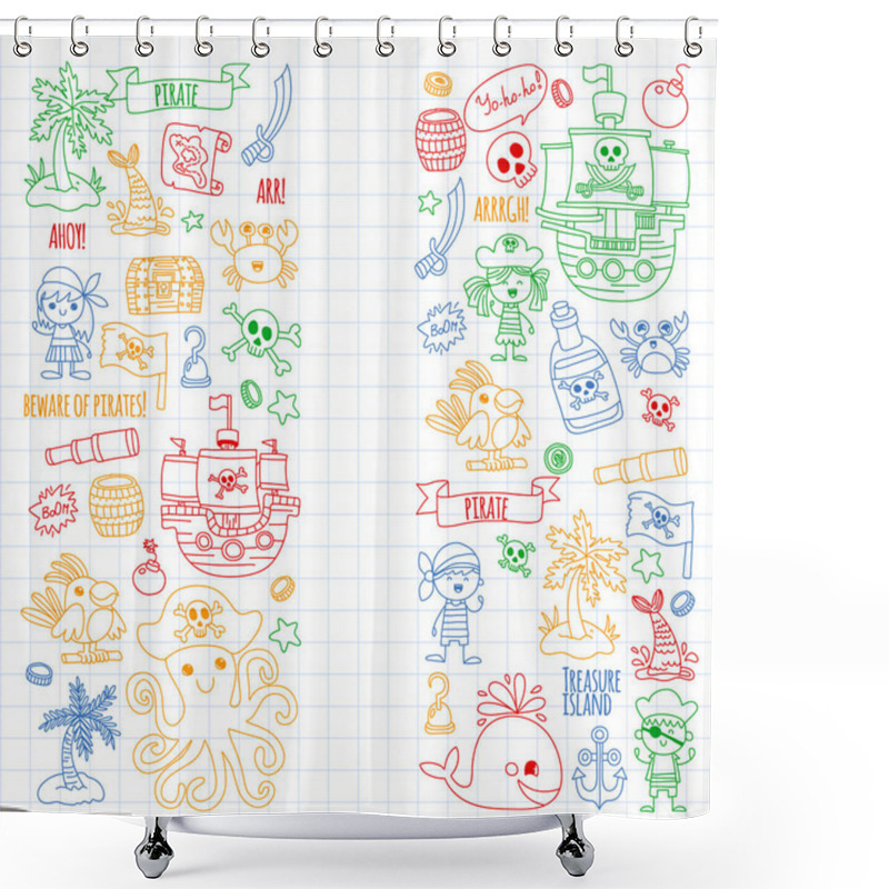 Personality  Vector Pattern With Pirate Icons. Adventure, Birthday Party. Shower Curtains