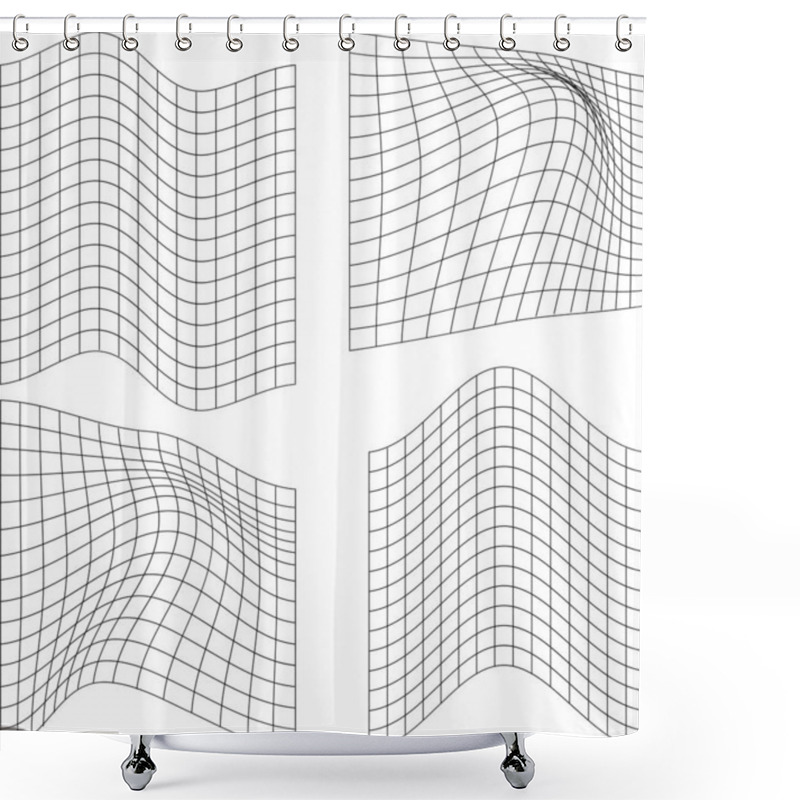 Personality  A Series Of Grid-based Designs With Undulating Lines Forming Abstract Wave Patterns. Shower Curtains