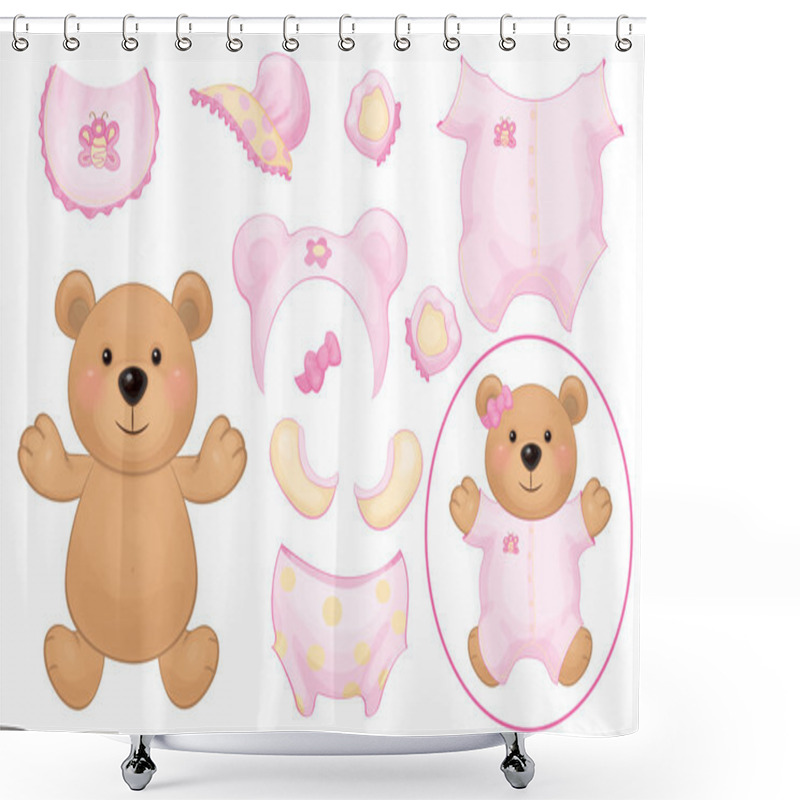 Personality  Bear Girl And Baby Clothing Shower Curtains