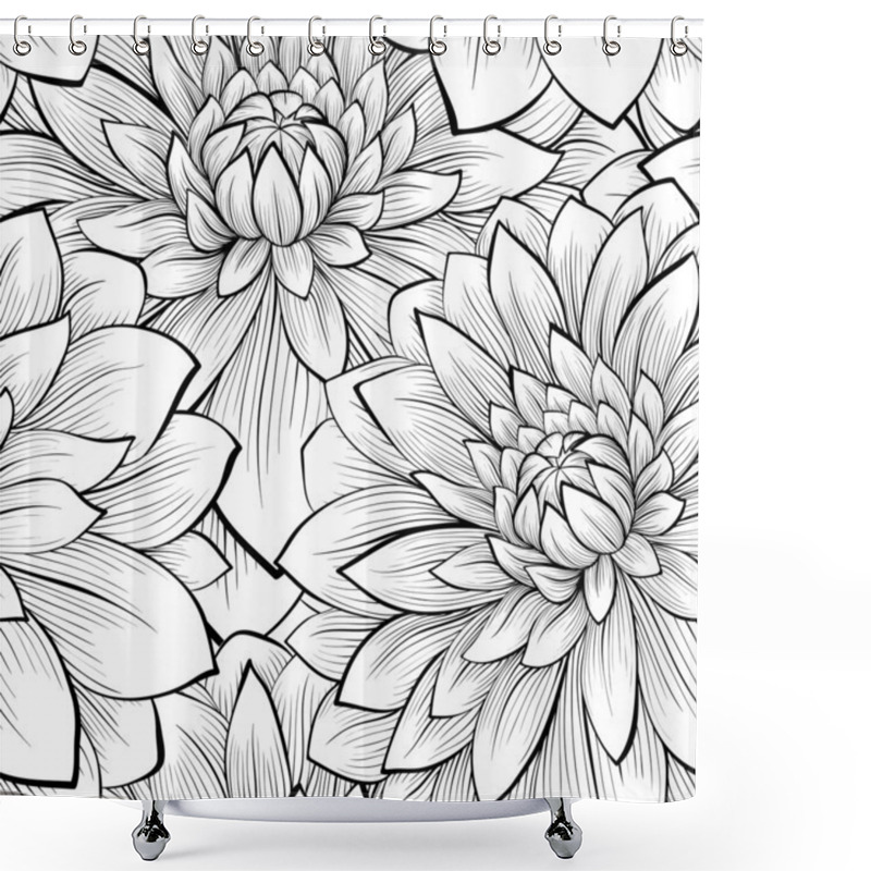 Personality  Beautiful Seamless Background With Monochrome Black And White Flowers Shower Curtains