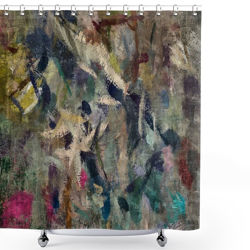 Personality  Abstract Psychedelic Grunge Background Graphic Stylization On A Textured Canvas Of Chaotic Blurry Strokes And Strokes Of Paint. Shower Curtains