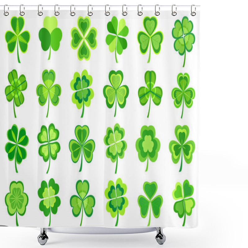 Personality  Set Of Stylized Trendy Green Patricks Leaf Clover Isolated On White Background. Beautiful Elements Of Graphic Design For St. Patrick's Day. Stylish Creative Modern Icons Shamrocks. Vector Illustration  Shower Curtains