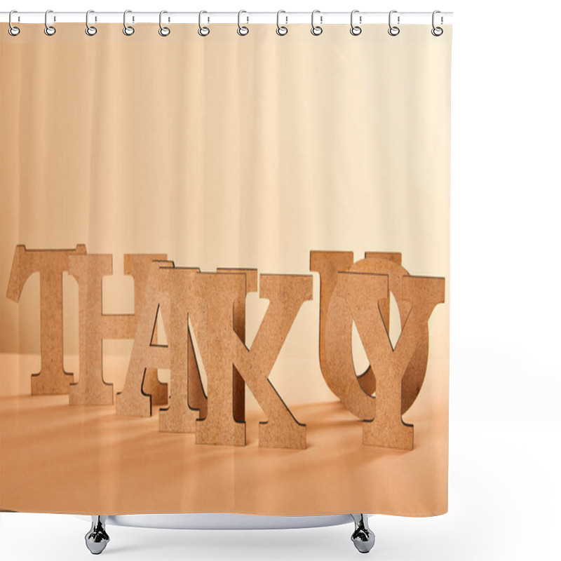 Personality  Paper Cut Thank You Lettering On Table Isolated On Beige Shower Curtains