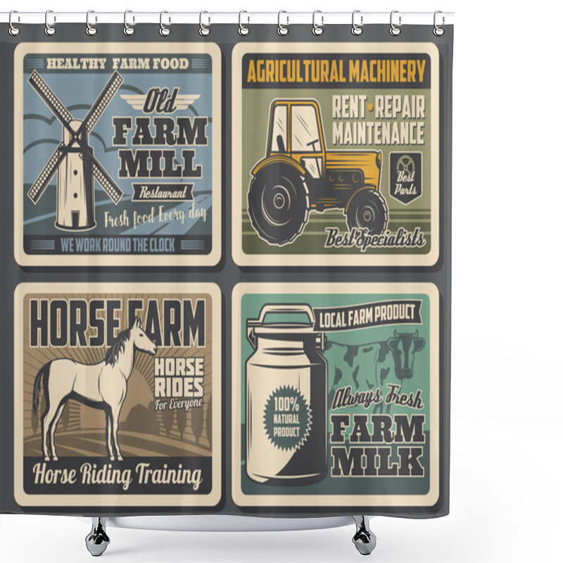 Personality  Farm Horse, Cow And Tractor, Milk Can, Windmill Shower Curtains