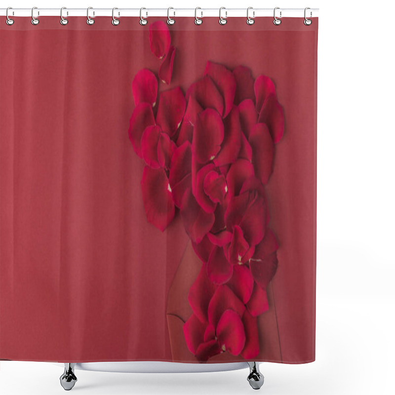 Personality  Top View Of Roses Petals And Envelope Isolated On Red Shower Curtains