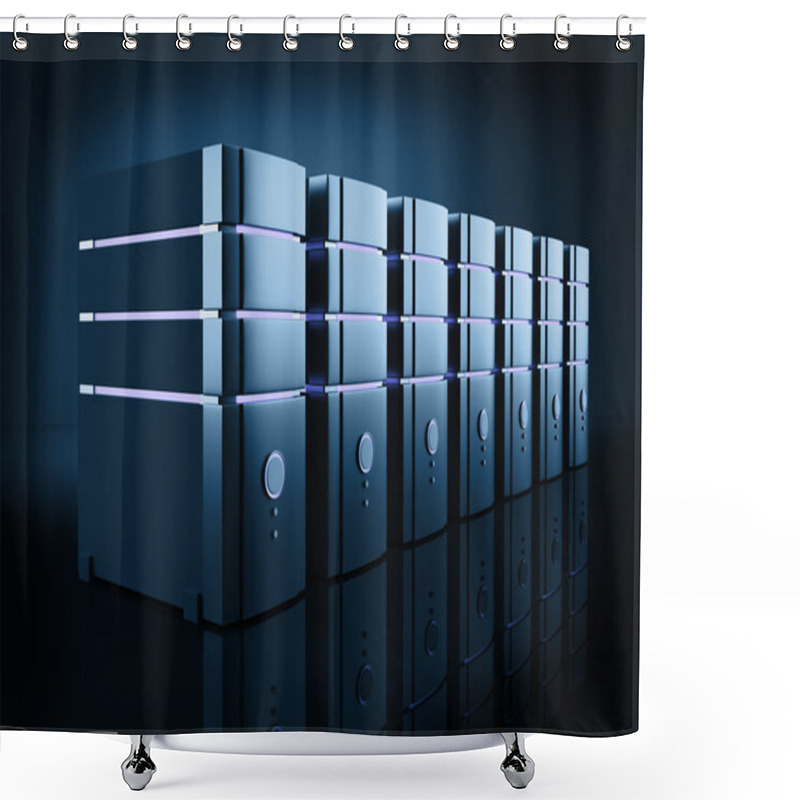 Personality  3D Server Farm Computer On Black Shower Curtains