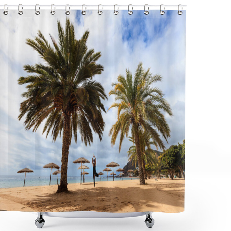 Personality  Summer Yoga Session On Beach Shower Curtains