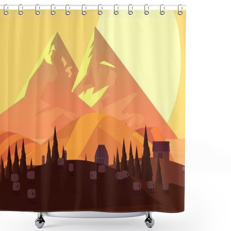 Personality  Sunset Evening Farmland Cartoon Landscape Shower Curtains