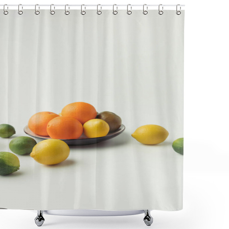 Personality  Citrus Fruits On Plate On White Background Shower Curtains