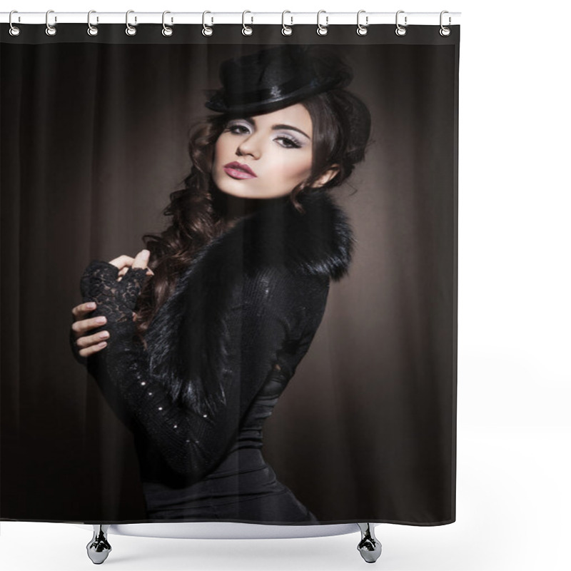 Personality  Portrait Of Young And Beautiful Woman In Retro Style Shower Curtains