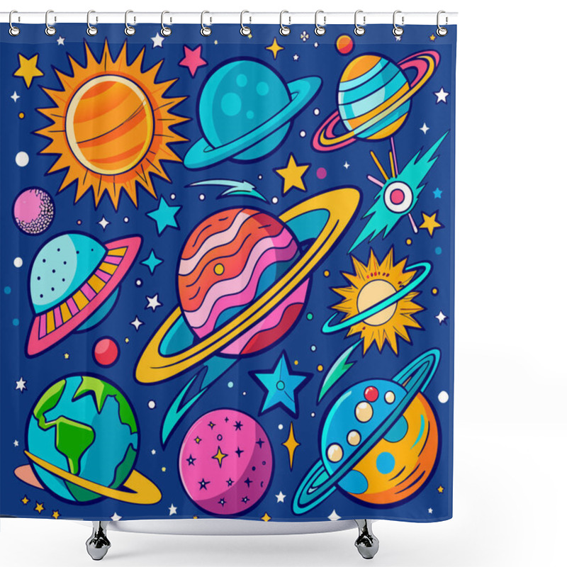 Personality  Set Of Hand Drawn Doodle Space Planets And Stars. Shower Curtains